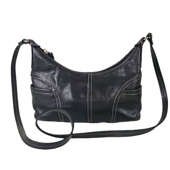 Fossil Black Leather Baguette Tan Stitching - Picture 1 of 11